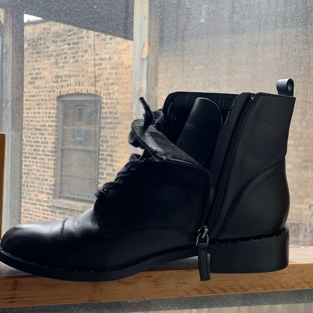 Black leather Halogen booties with studded sole